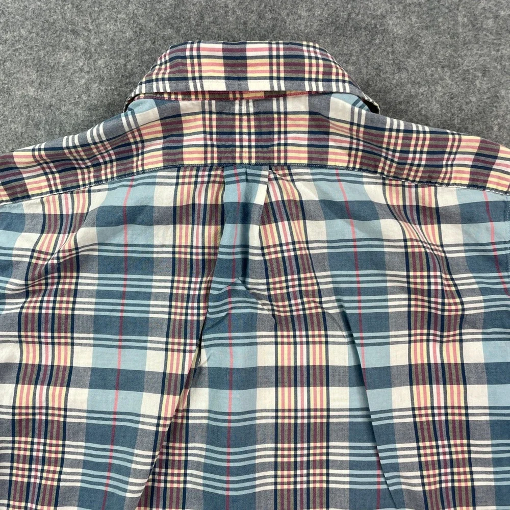 Ralph Lauren Youth Boys Button Down Shirt M Blue Plaid Short Sleeve Classic Fit